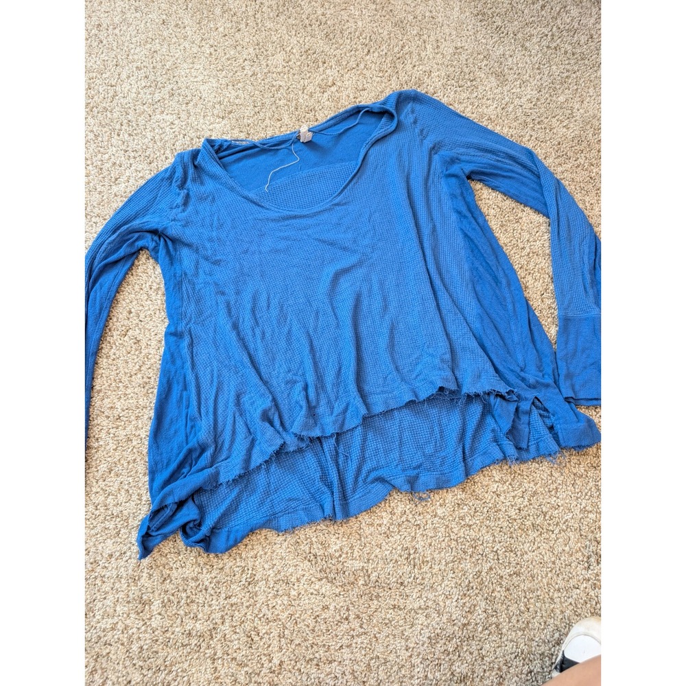 We The Free Free People Blue Waffle Knit Thermal Scoop Neck Top Large